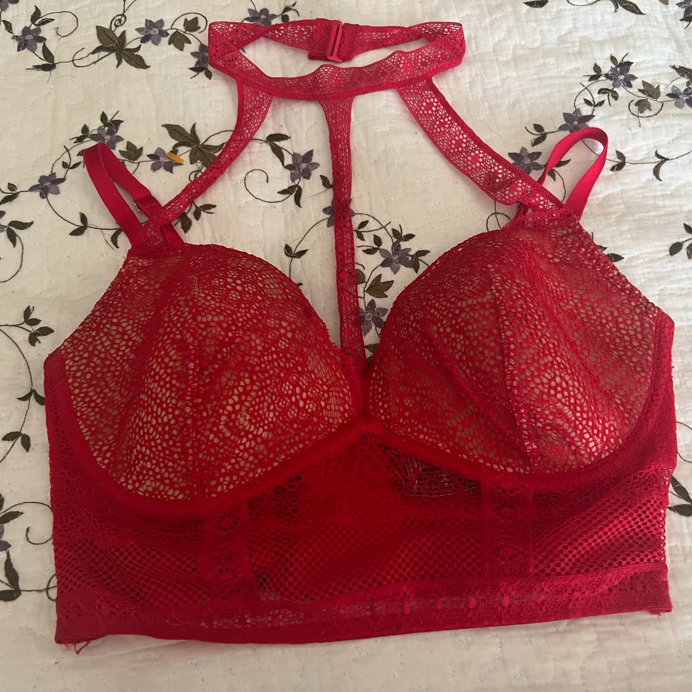 36D Victorias Secret Red Lined Plunge Bralette